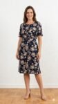 Vestido Midi Clássico Floral Azul Marinho Tam GG